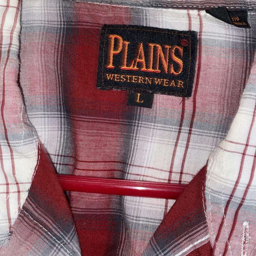 VTG 80s Plains Western Wear Pearl Snap Cowboy Shirt L Red Plaid - Picture 2 of 4